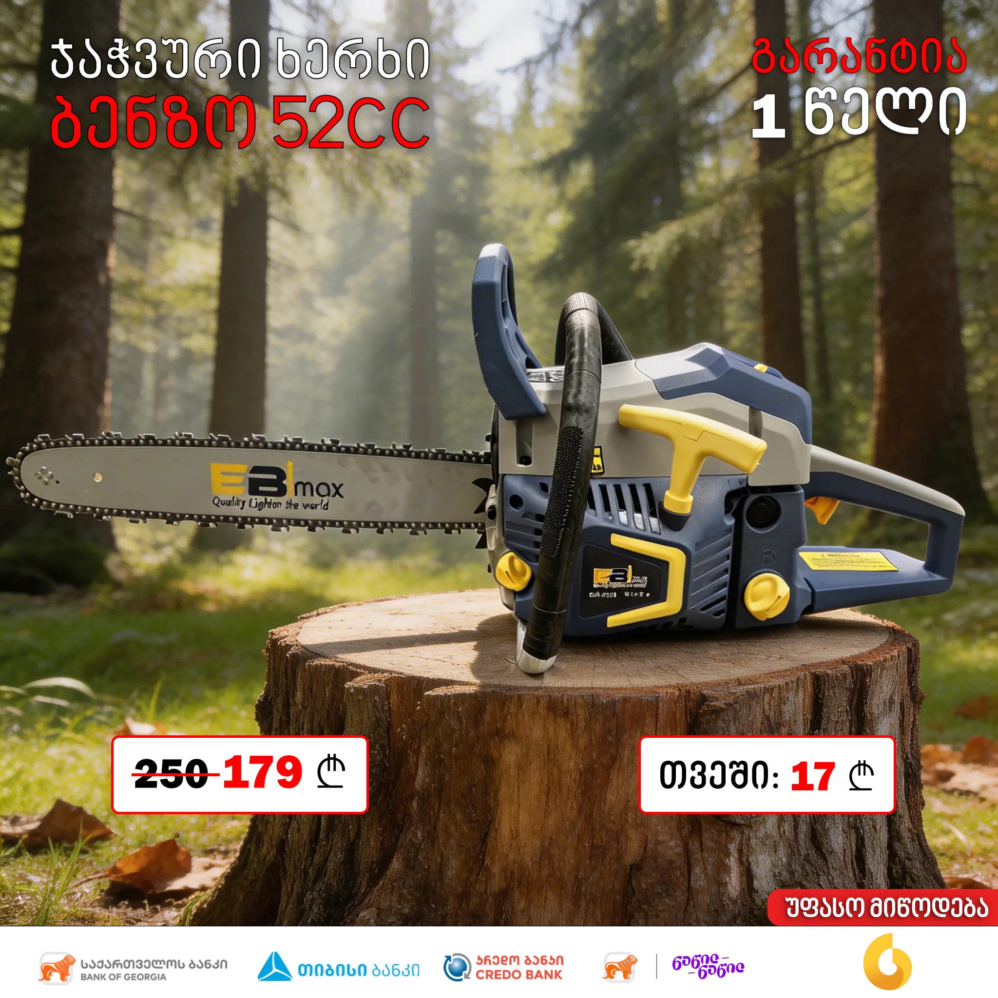ჯაჭვური ხერხი (ბენზინზე) EBIMAX EM-5200